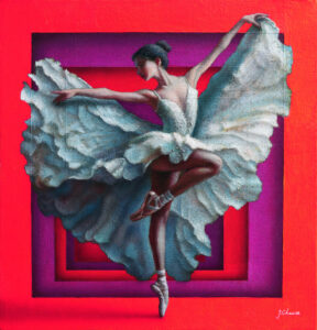 Danza mágica, 2024. Acrílico sobre lienzo. 49 x 47 cm